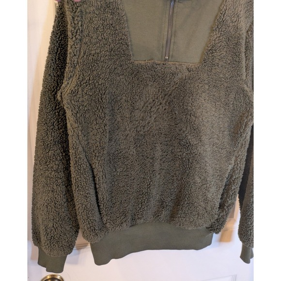 Sweaty Betty London Sherpa Quarter Zip Pullover Sweatshirt Olive Green Womens S - Picture 8 of 8